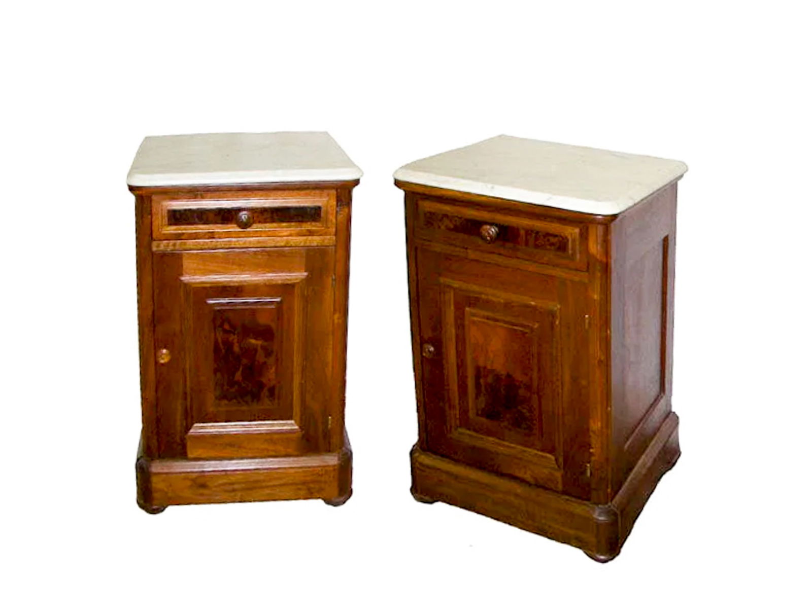 PAIR VICTORIAN WALNUT MARBLE COMMODES