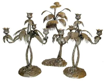 3 PCS BRONZE & SILVER PLATED CANDELABRAS