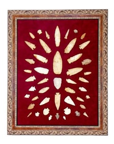 FRAMED COLLECTION OF INDIAN ARROWHEADS