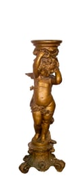 WOOD AND GESSO FIGURAL PEDESTAL WITH CHERUB