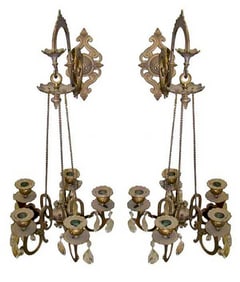 PAIR BRONZE HANGING CANDLE SCONCES