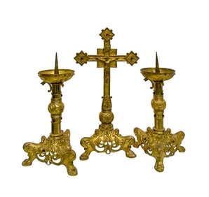 ANTIQUE GERMAN GOTHIC GILT BRONZE DESK SET