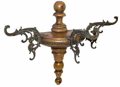 OAK HANGING HAT RACK WITH IRON HOOKS