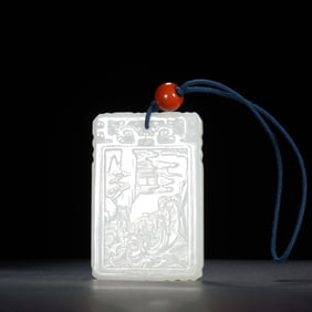 Chinese Hetian Jade Immortal Scene Square Plaque