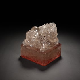 Chinese Rock Crystal Double Dragon Square Seal