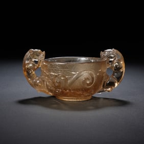 Chinese Crystal Double Chilong-Handled Brush Washer