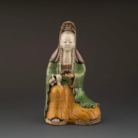 QING CHINESE POLYCHROMED FIGURE OF GUANYIN