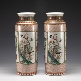 PAIR OF QING KANGXI FAMILLE ROSE BUCKET BOTTLES