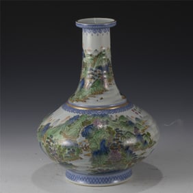 QING YONGZHENG FAMILLE ROSE LANDSCAPE VASE