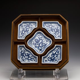 MING XUANDE BLUE & WHITE DRAGON FIVE-PIECE SET