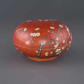JIAQING CHERRY BLOSSOM OVER RED GLAZED LIDDED BOX