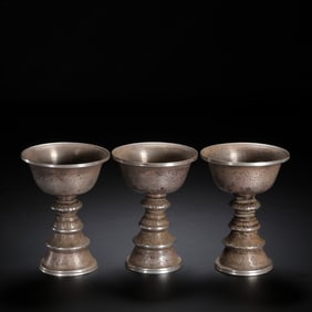 Chinese Silver Lamp Set (Three Pieces)
