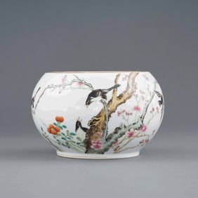 FAMILLE ROSE MAGPIE & PRUNUS BRUSH WASHER