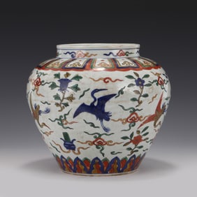MING JIAJING WUCAI BLUE CRANE JAR