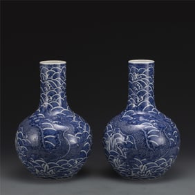 PAIR OF QING QIANLONG BLUE & WHITE CELESTIAL VASES