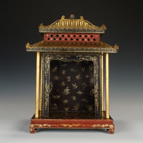 Chinese Lacquered & Gilt Wood Buddhist Shrine