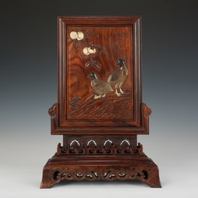 Chinese Huanghuali Hardstone-Inlaid Quail Table Screen