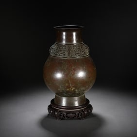 Chinese Copper Double Beast-Head Zun Vase
