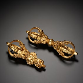 Chinese Gilt-Bronze Tibetan Vajra Pair