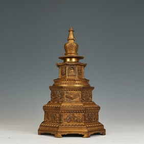 Chinese Gilt-Bronze Buddhist Stupa