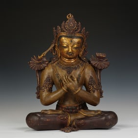 Chinese Copper Gilt Guanyin Seated Figure
