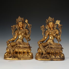 A Group Chinese Gilt-Bronze Guanyin on Lotus Thrones