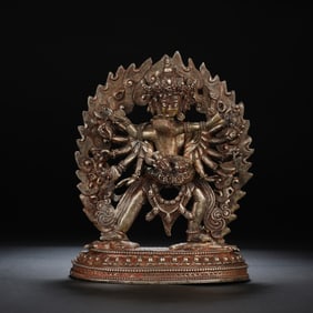 Chinese Tibetan Silver Standing Yab-Yum Figure