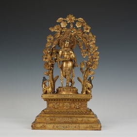 Chinese Gilt-Bronze Lotus Hand Guanyin Standing Figure