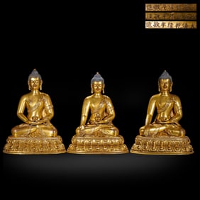 Chinese Gilt-Bronze Sakyamuni Buddha Triad