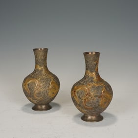 A pair Of Chinese Silver-Gilt Dragon Vases