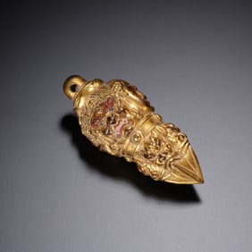 Chinese Tibetan Gilt-Bronze Vajra Ritual Implement