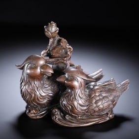 Chinese Bronze Mandarin Duck Figurine