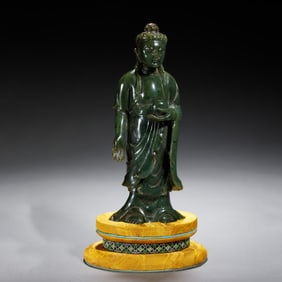 Chinese Hetian Jade Standing Shakyamuni Figure