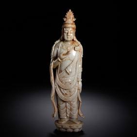 Chinese Hetian Jade Standing Guanyin Figure