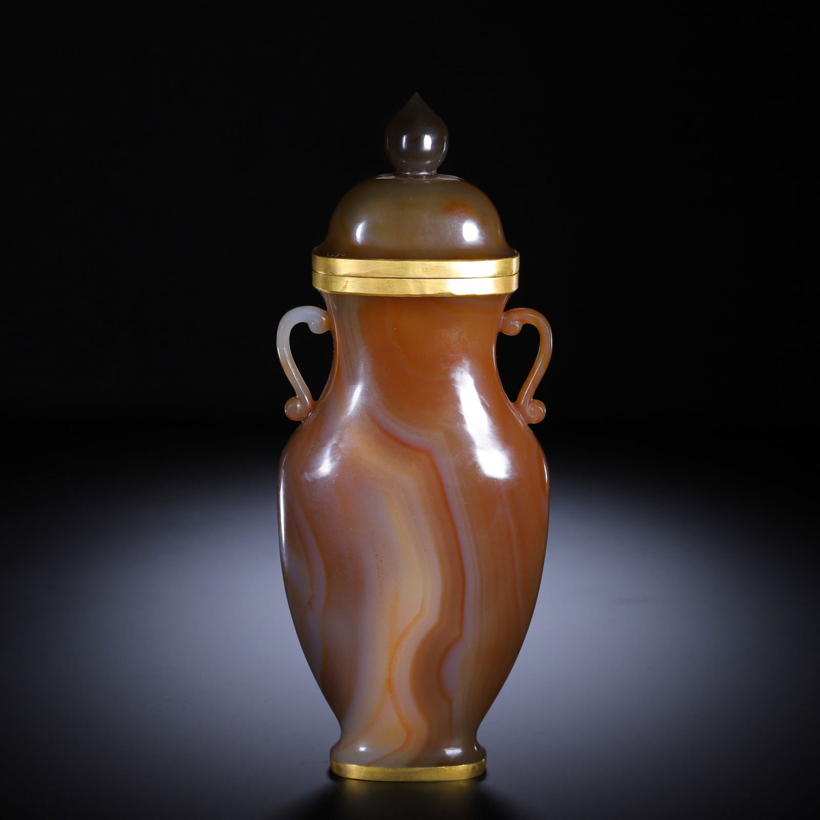 Chinese Agate & Gilt-Bronze Twin-Handled Vase (1 of 9)