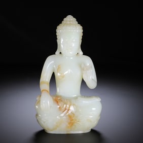 Chinese Hetian White Jade Buddha Statue