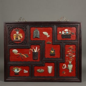 Chinese Wood-Carved Hundred-Treasure Bogu Hanging Screen