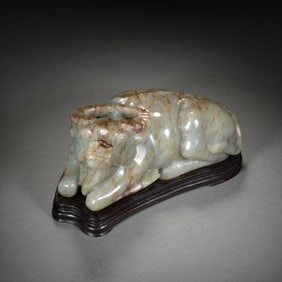 Chinese Qinghua Jade Reclining Ox Ornament