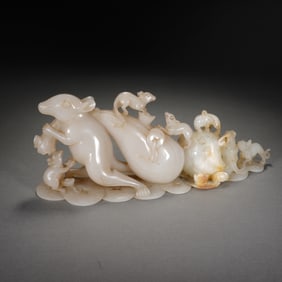 Chinese Hetian White Jade Rat Motif Brush Rest