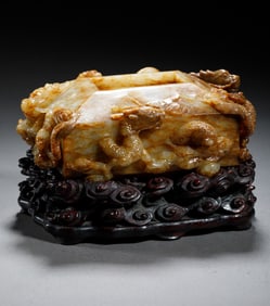 Chinese Hetian Jade Dragon Brush Washer