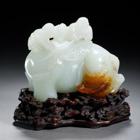 Chinese Hetian Jade "Peaceful Elephant" Ornament
