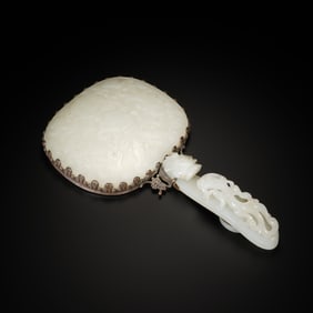 Chinese Hetian White Jade Carved Mirror