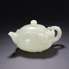 Chinese Hetian White Jade Teapot