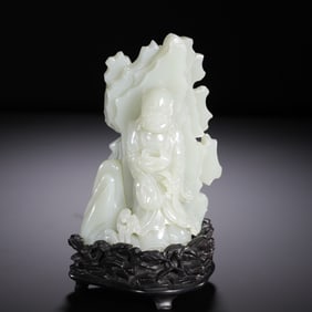 Chinese Hetian White Jade Bodhidharma Ornament