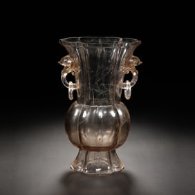 Chinese Rock Crystal Hu Vase with Double Ring Handles