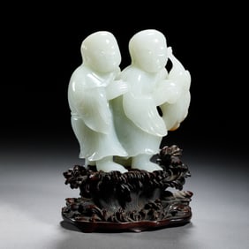 Chinese Hetian Jade Hehe Erxian Ornament