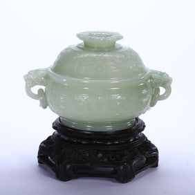 Chinese Hetian Jade Dragon-Handled Incense Burner