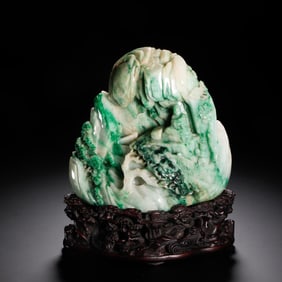 Chinese Jadeite Scholar Landscape Boulder Ornament