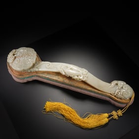 Chinese Hetian Jade Double Fish Lingzhi Ruyi