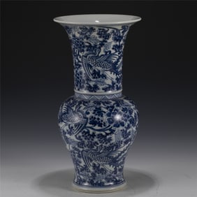 QING BLUE & WHITE MUSHROOM GU VASE